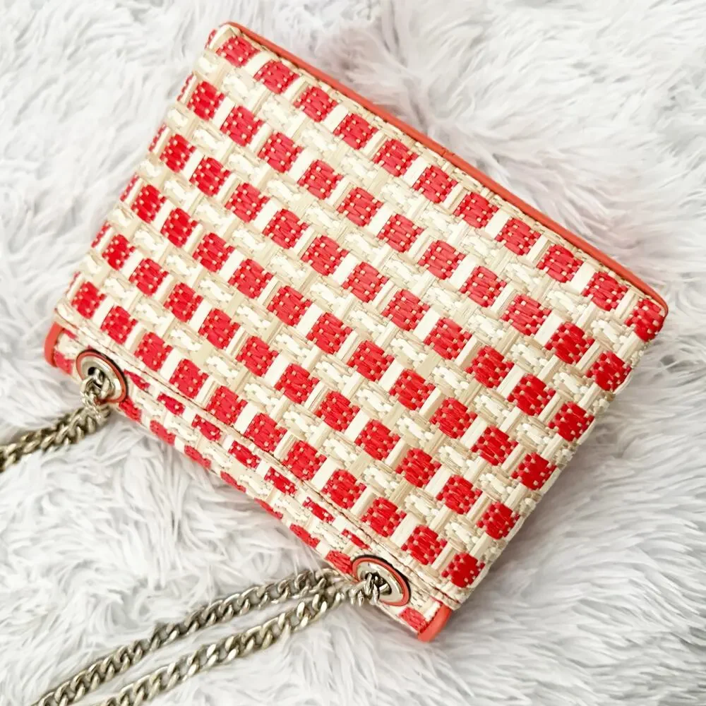 KATE SPADE | Natalia Orange White Woven Chain Shoulder Bag Crossbody Boucle